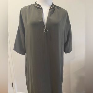 Zara Dark Green Tunic Shift Dress with Zipper Detail